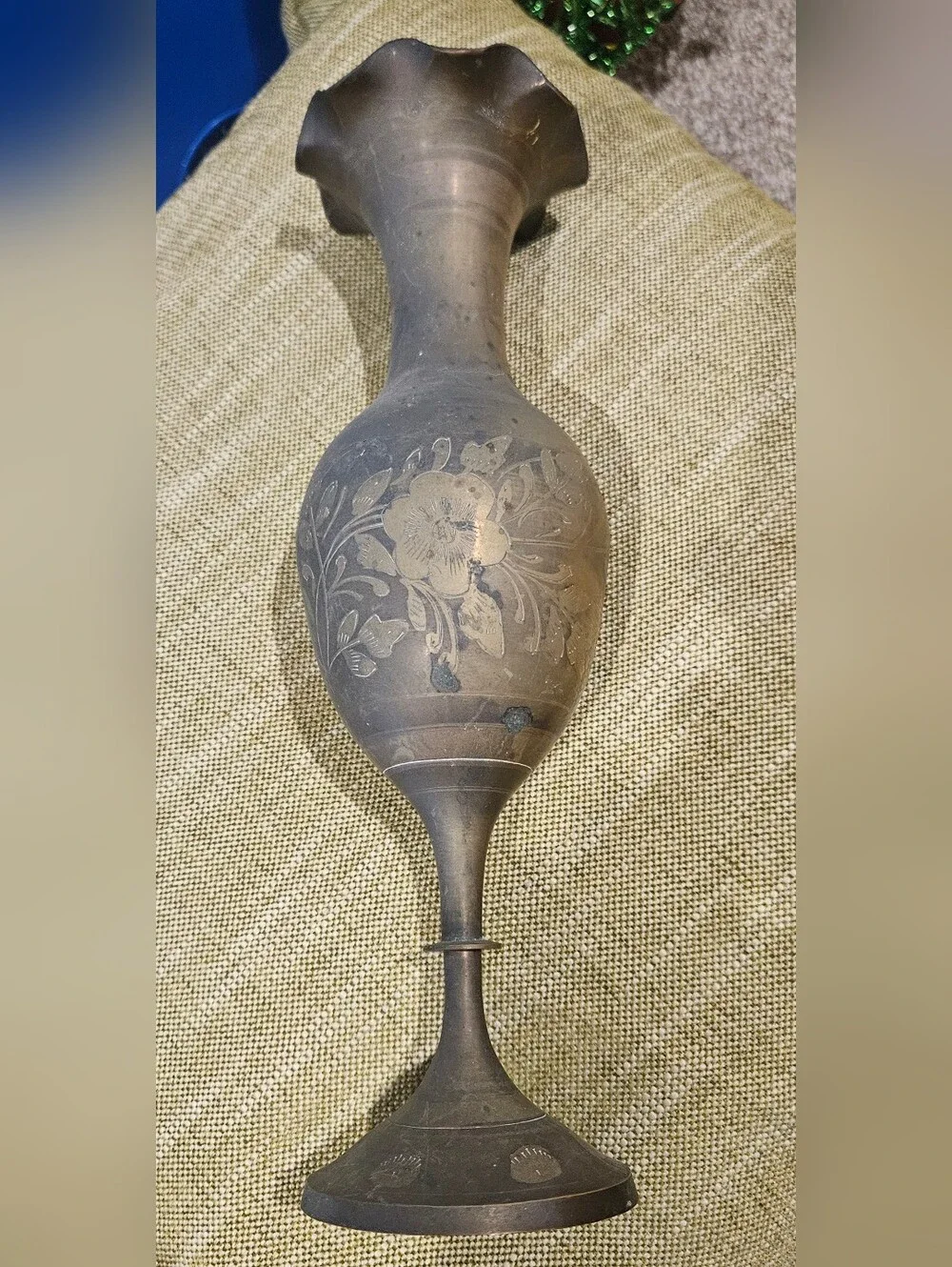Solid Brass Floral Vintage Vase